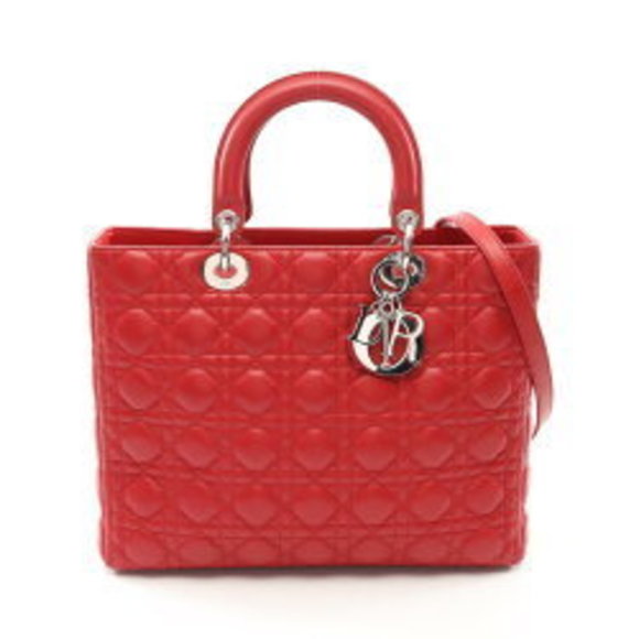 Dior Lady Handbag Leather Red - Picture 1 of 7